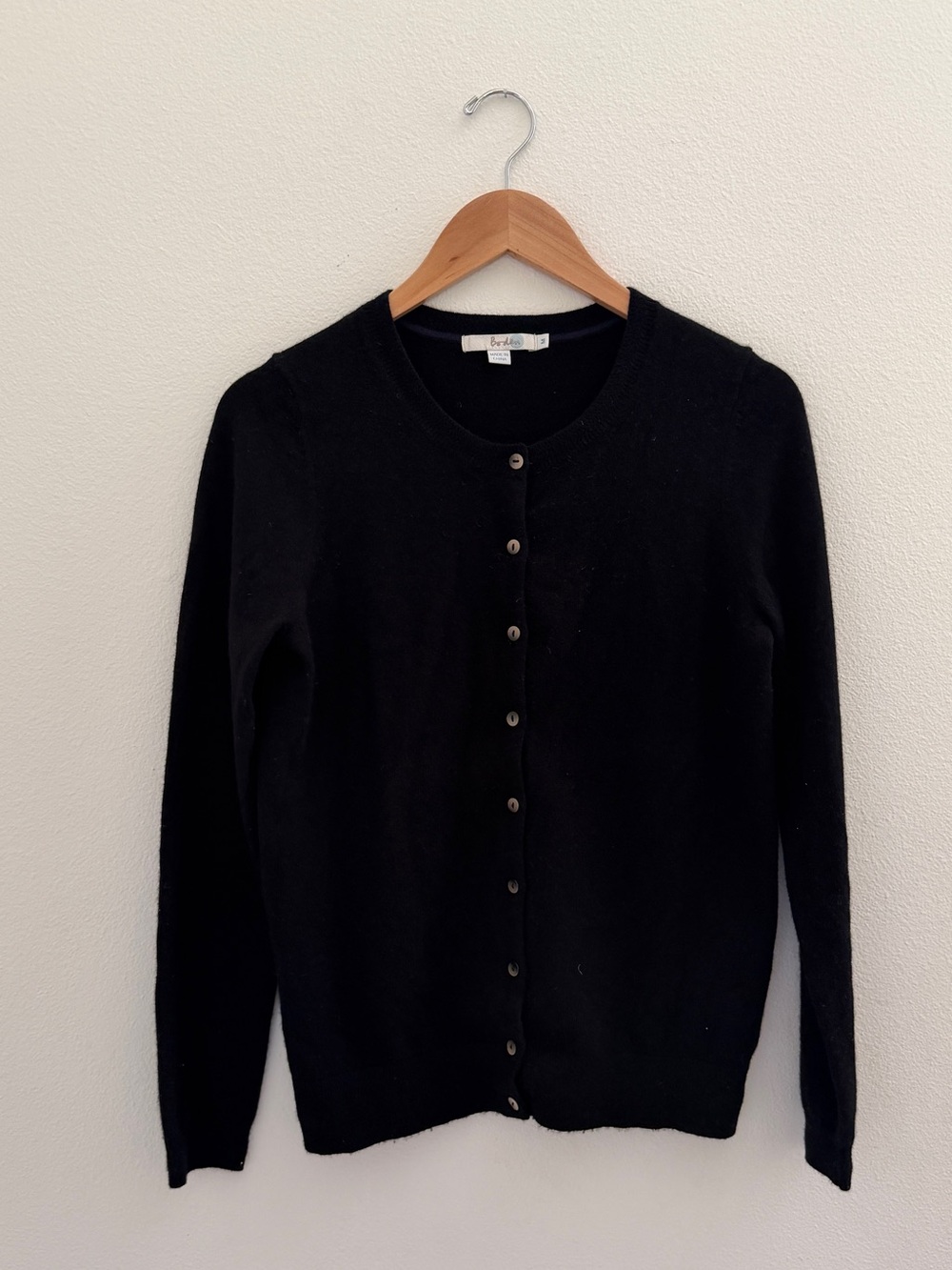 Boden Black Cashmere Crew Cardigan